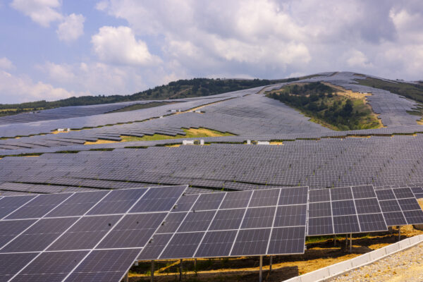 Solar panels on a hilly terrain