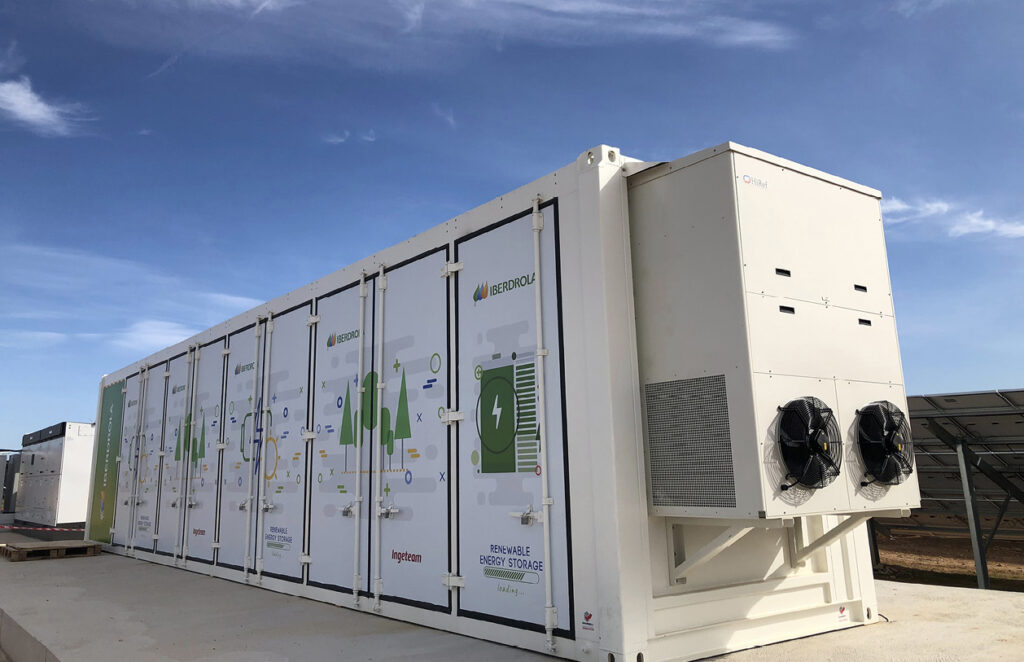 Large battery inside a shipping container.