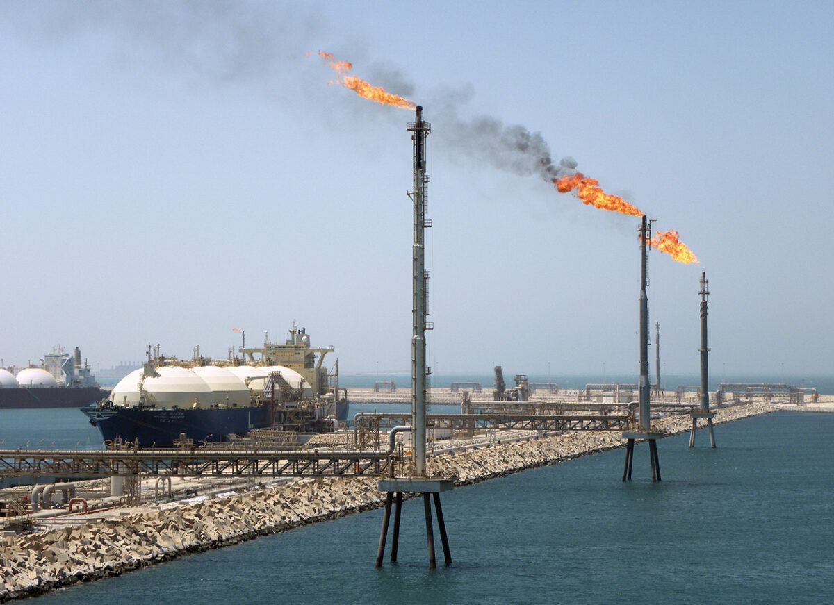 Container ships and gas platforms at Ras Laffan.