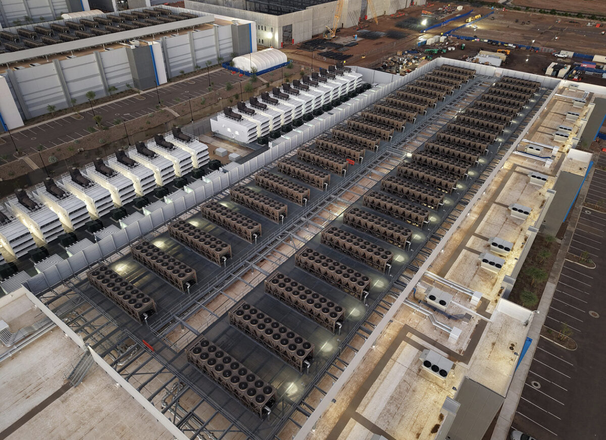 Rooftop of a data center with a solar installation.