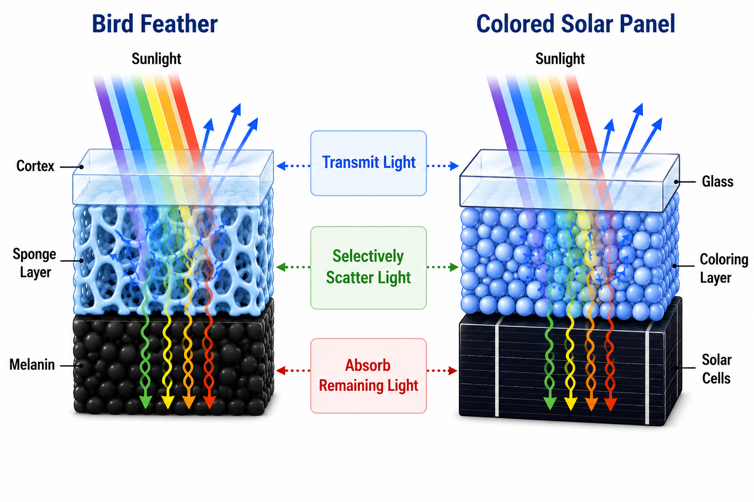 Using a bird's structural-color trick to color solar modules