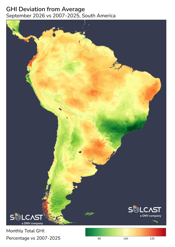 Strengthening El Niño splits South America’s September solar exposure